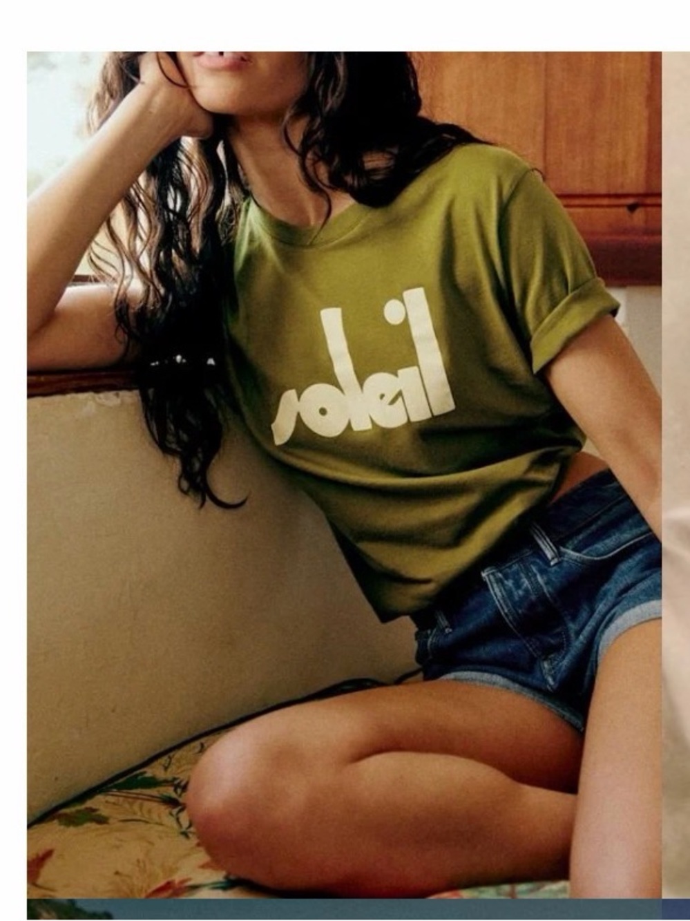 Sezane x Maddy Nye Soleil Olive Green Graphic Tee L